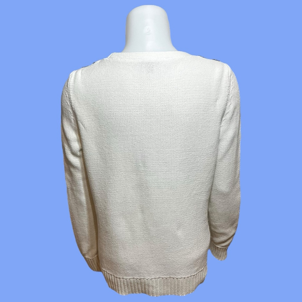 Women’s Talbots Anchor Cotton Sweater, Petite M, Off White - Picture 11 of 14